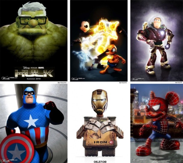 marvel-pixar-up-iron man-hulk-wall-e Brave, Marvel, pixar