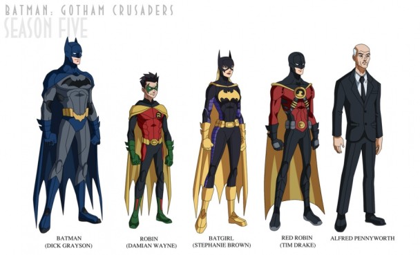 Batman-temporada-5 Alfred Pennyworth, Batgirl, Batman, Nightwing, Robin