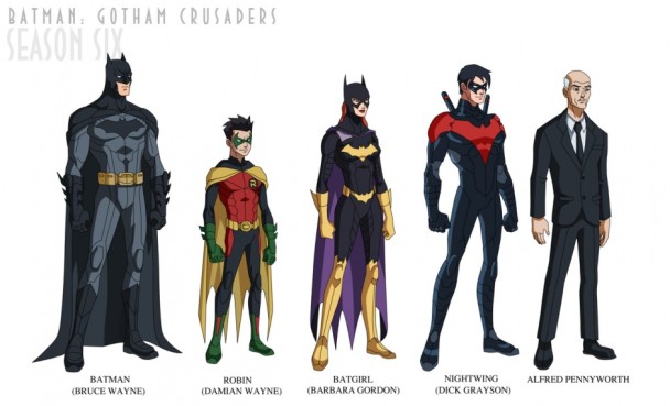 Batman-temporada-6 Alfred Pennyworth, Batgirl, Batman, Nightwing, Robin