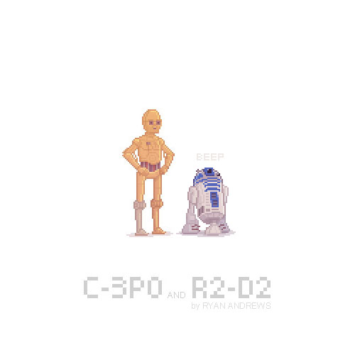 Arte en pixeles de C-3PO Y R2-D2