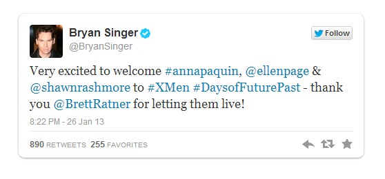Anna Paquin, Ellen Page y Shawn Rashmore confirmados para X-Men: DoFP 1 twitter-Bryan-Singer