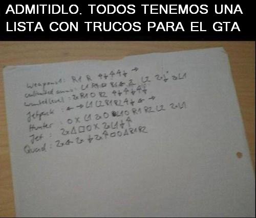 Lo que ha dado de sí el humor en Internet esta semana VOL.6 7 LISTA-CON-TRUCOS-DEL-GTA