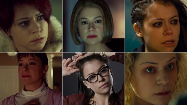 Tatiana Maslany caracterizada como 6 personajes diferentes