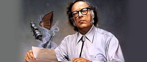 Representación de Asimov con los conocimientos que plasmó en sus obras