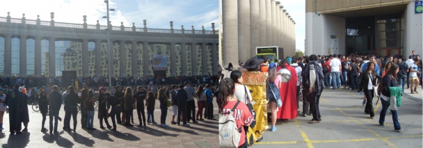 La cola de las taquillas del sábado y uno de los embotellamientos ante el pabellón 2