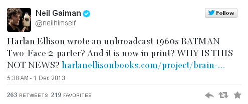 Guión inédito del Batman de Adam West escrito por Harlan Ellison 3 Imagen twitter Neil Gaiman guión inédito Batman