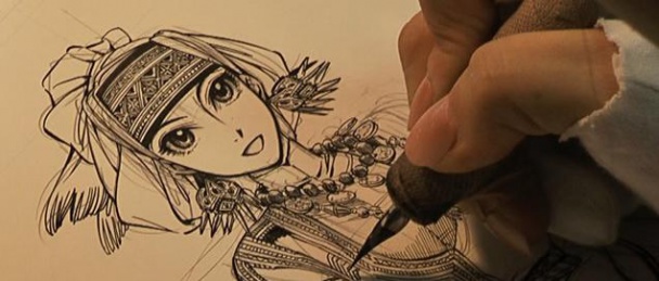 Proceso de dibujo de Amira de Bride Stories (Otoyomegatari) de Kaoru Mori, el manga editado por Norma Editorial novedad del XIX Salón del Manga en 2013