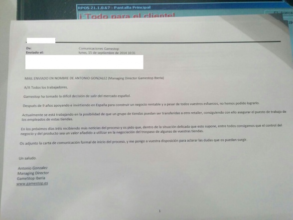 La cadena de videojuegos 'Gamestop' cierra en España 2 Cierre Gamestop Carta