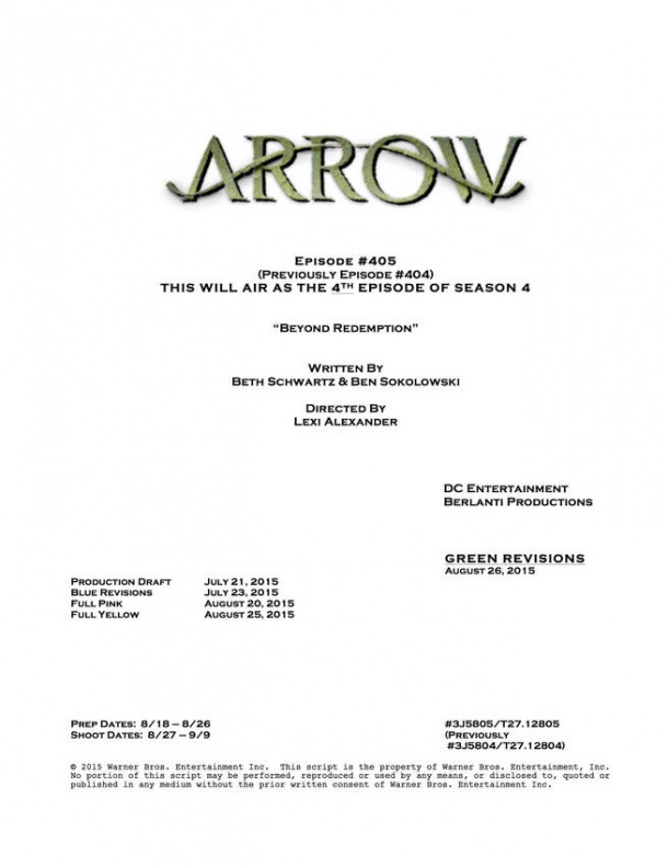 Arrow portada guion 4x04