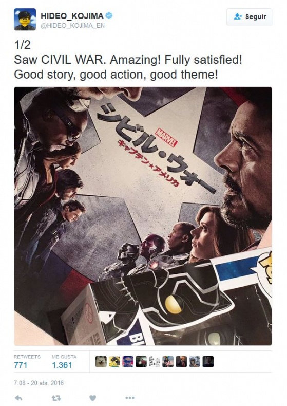 Hideo Kojima dice que 'Capitán América: Civil War' es una obra maestra 2 kojima
