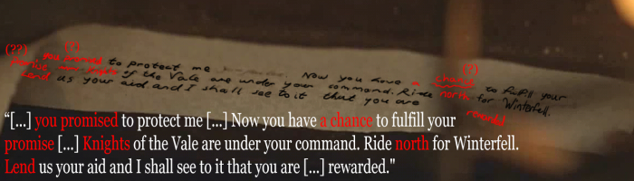 Descubre qué escribió Sansa en su carta en el último episodio de 'Juego de Tronos' 4 Carta Sansa Juego de Tronos descifrada