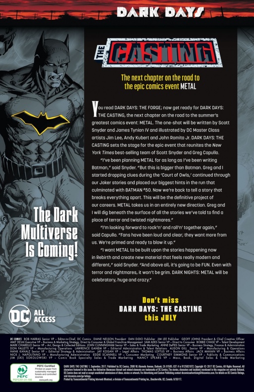 DC libera una preview de 'Dark Days: The Casting', el preludio del evento 'Dark Nights Metal' 2 Batman, DC