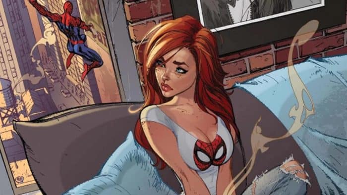 Mary Jane Watson sentada en la portada de J Scott Campbell de The Amazing Spider-Man - destacada