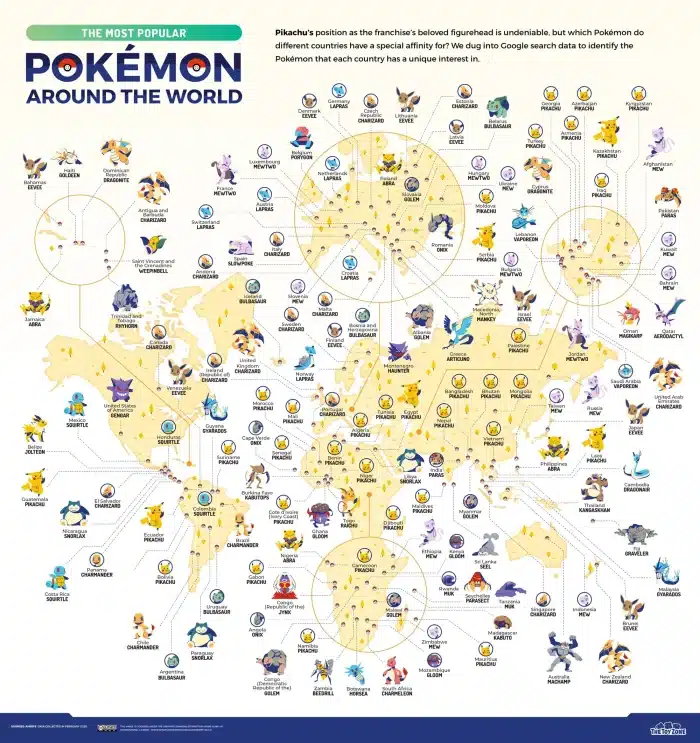Un mapa muestra los Pokémon preferidos de cada país del mundo 1 Mapa Pokémon-favorito-de-cada-país