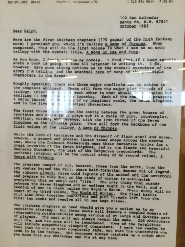 Carta de Canción de hielo y fuego