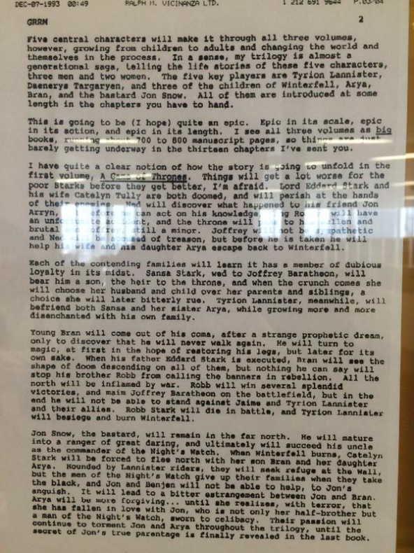 Carta de Canción de hielo y fuego