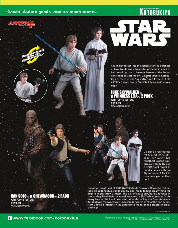 Catálogo de figuras y merchandising de Kotobukiya para la San Diego Comic-Con