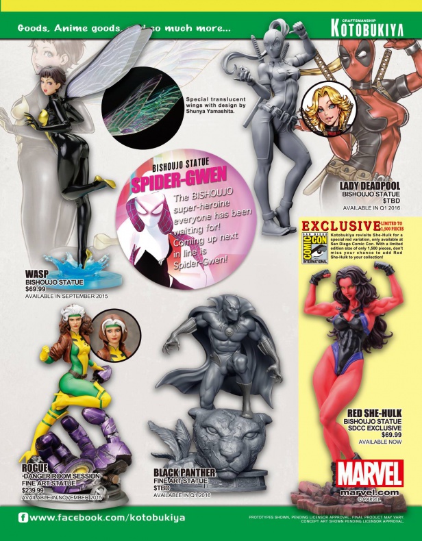 Catálogo de figuras y merchandising de Kotobukiya para la San Diego Comic-Con