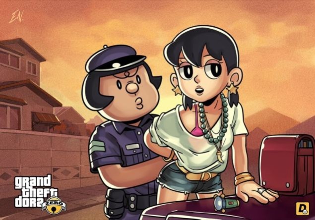 ¿Qué pasaría si mezclásemos 'Doraemon' y 'GTA V'? 4 Doraemon GTA V