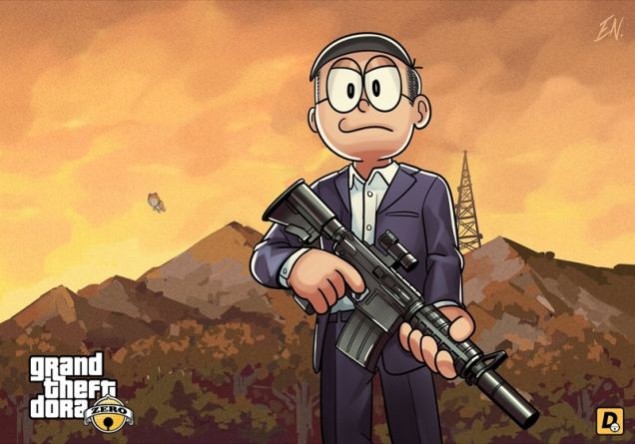 ¿Qué pasaría si mezclásemos 'Doraemon' y 'GTA V'? 6 Doraemon GTA V