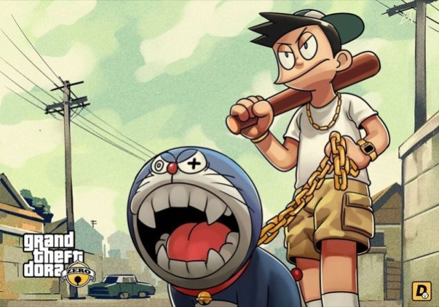 ¿Qué pasaría si mezclásemos 'Doraemon' y 'GTA V'? 7 Doraemon GTA V