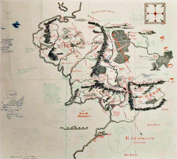 Encuentran un mapa de la Tierra Media realizado por Tolkien