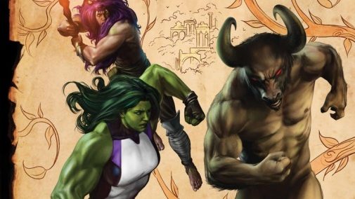 Hulka se enfrenta a un minotauro en la portada de War of the Realms #1 1 Hulka, Marvel Comics, Thor, War of the Realms