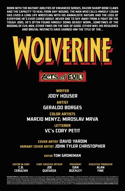 Geraldo Borges, Jody Houser, Lobezno, Wolverine Annual #1