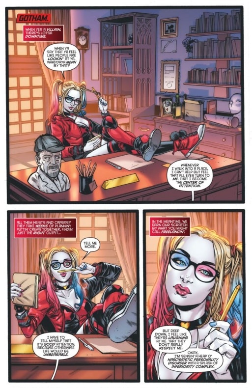 Harley Quinn vuelve a su trabajo de psiquiatra en Make 'em Laugh