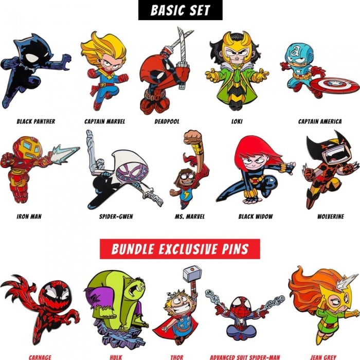 15 pines diseñados por Skottie Young para Marvel Made