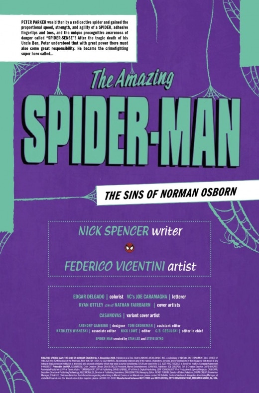 Amazing Spider-Man, Federico Vicentini, Green Goblin, Nick Spencer, Norman Osborn, Spider-man