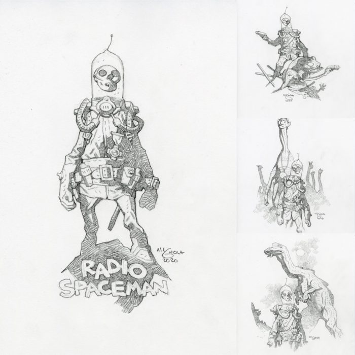 Bocetos de Radio Spaceman de Mike Mignola recogidos en su Quarantine Sketchbook