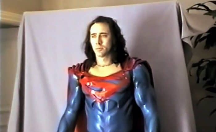 Nicolas Cage en las pruebas de vestuario para Superman Lives!