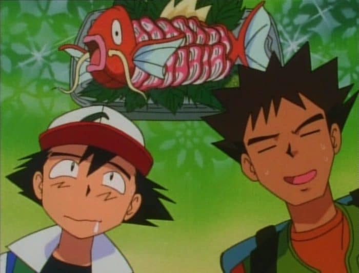 Ash Y Brock comen Pokémon