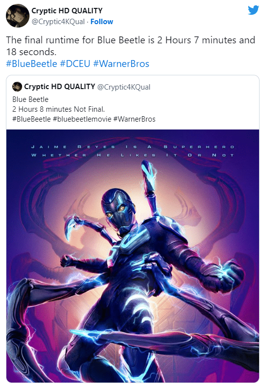 Blue Beetle: desvelada la duración de la película