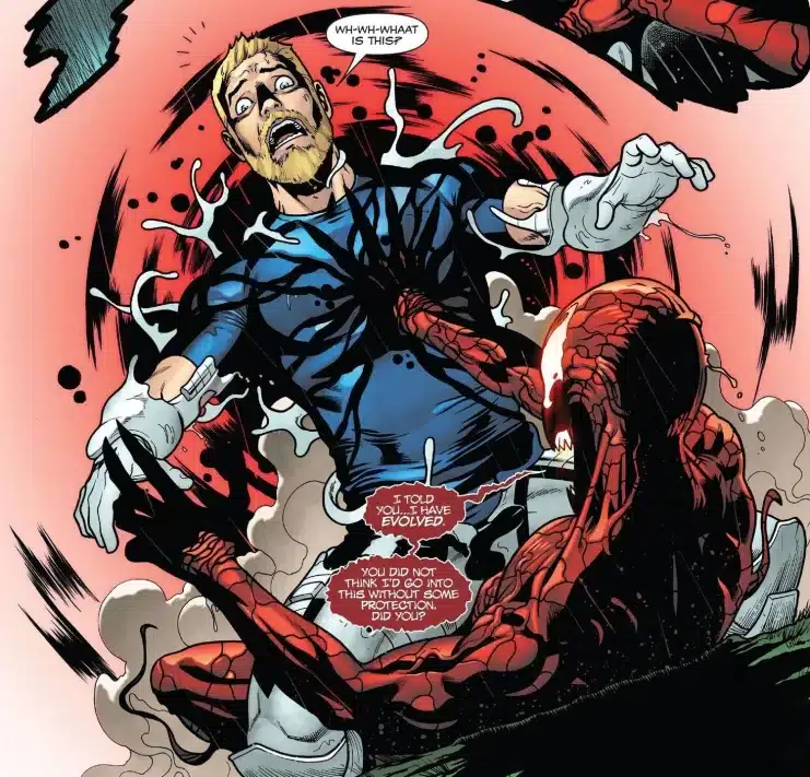 Carnage #4 Marvel, Carnage vs Venom, Inmunidad de Carnage, Poder de los simbiontes, Symbiosis Necrosis