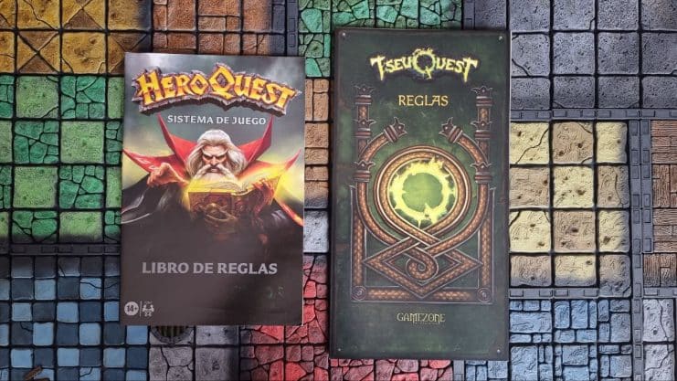 TseuQuest vs Heroquest: caja, tablero, libros y pantalla
