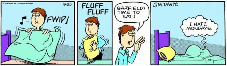 Garfield cultura popular, Garfield odio lunes, Jim Davis cómics, recurring gags Garfield