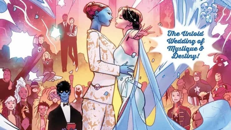 LGBTQIA+, Marvel Comics, Mystique y Destiny, representación queer, X-Men Wedding Special
