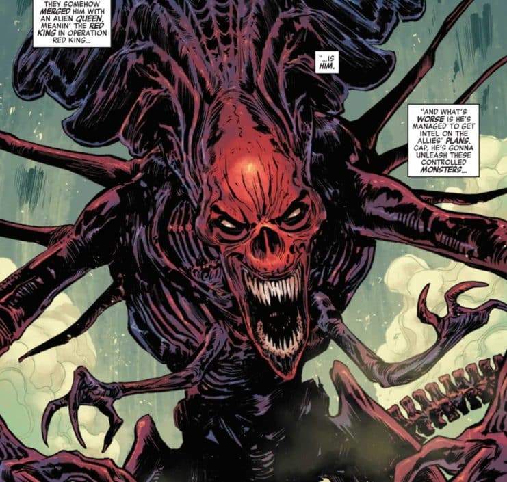 Capitán América Alien, Cráneo Rojo Marvel, Crossover Alien Marvel, Red King Cráneo Rojo, Xenomorfos Marvel